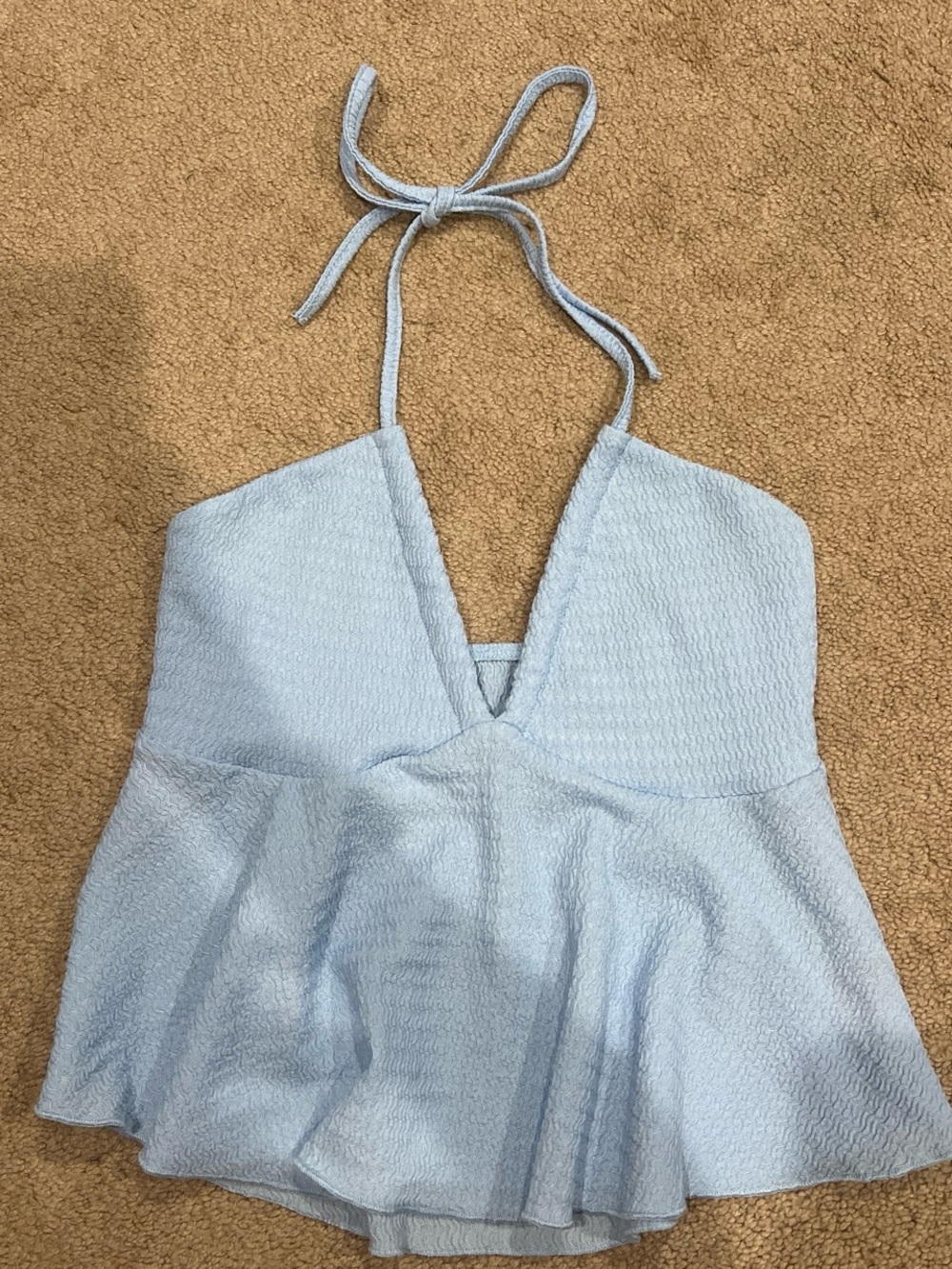 SHEIN Light Blue Halter Peplum Crop Top
